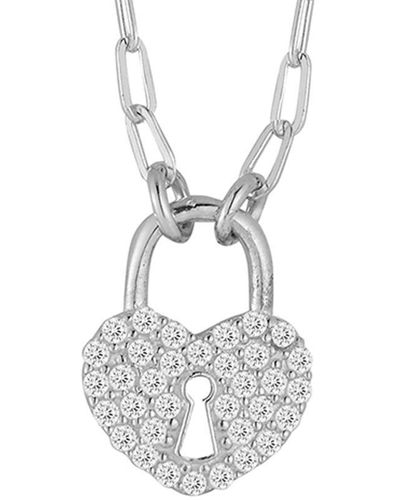 Glaze Jewelry Rhodium Plated Cz Heart Padlock Necklace - White