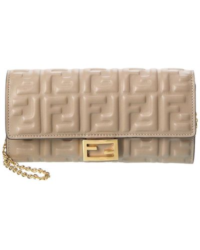 Fendi Baguette Leather Wallet On Chain - Natural