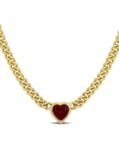 Rina Limor Silver 2.85 Ct. Tw. Ruby Heart Curb Link Necklace - Metallic