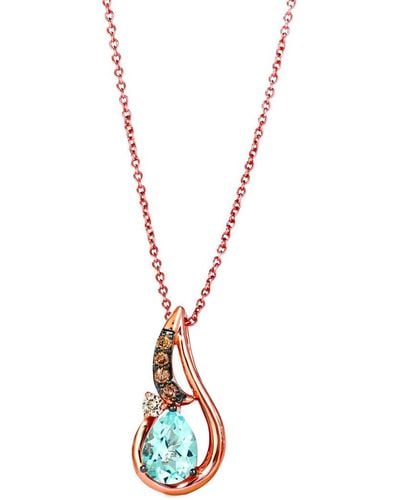 Le Vian Le Vian 14k Rose Gold 1.13 Ct. Tw. Diamond & Blue Topaz Pendant Necklace - Metallic