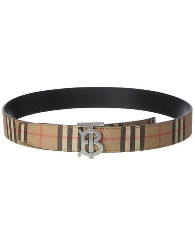 Burberry Monogram Reversible Vintage Check E-canvas & Leather Belt - Black