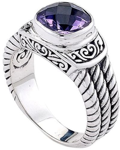 Samuel B. Sterling Silver 2.00 Ct. Tw. Amethyst Twisted Cable Bangle - White