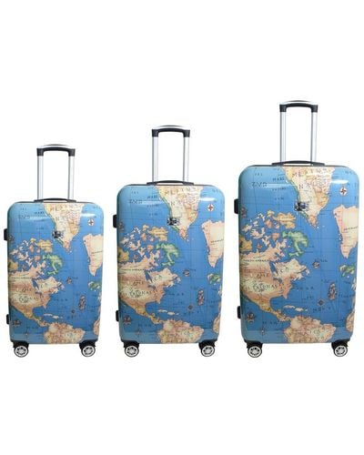 Adrienne Vittadini World Maps Collection 3pc Hardcase Luggage Set - Blue