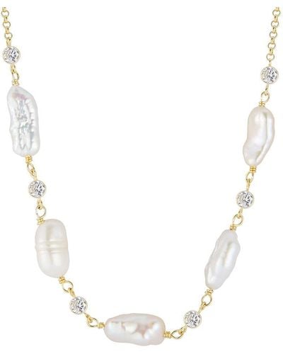 Glaze Jewelry 14k Over Silver Pearl Cz Necklace - White