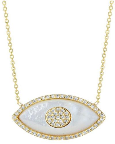 Glaze Jewelry Silver Mother Of Pearl Cz Evil Eye Necklace - White