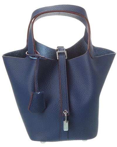 Tiffany & Fred Paris Full-grain Leather Top Handle Satchel - Blue