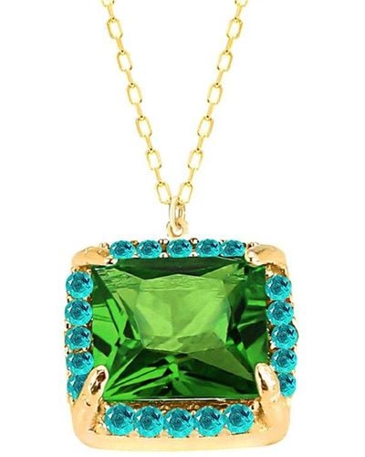 Gabi Rielle 14k Over Silver Cz Ocean Necklace - Green