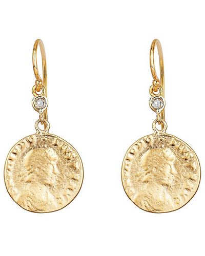 Ariana Rabbani 14k Diamond Roman Coin Earrings - Metallic