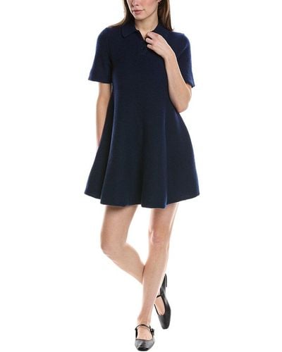 Theory Babydoll Felted Polo Wool & Cashmere-blend Mini Dress - Blue