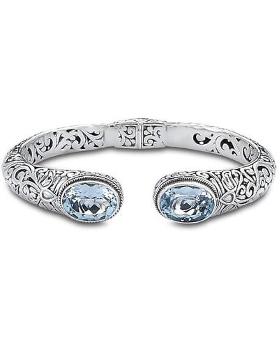 Samuel B. Silver 17.60 Ct. Tw. Blue Topaz Bali Design Bangle Bracelet - White