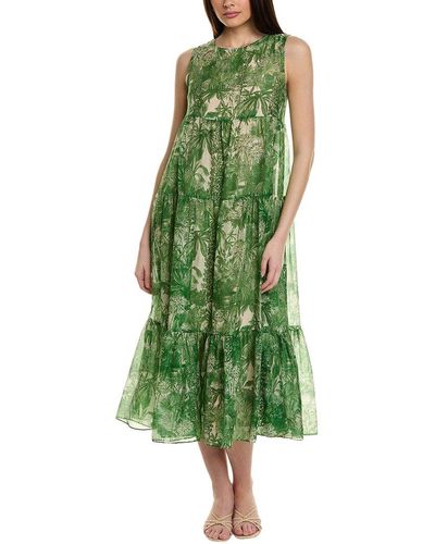 Max Mara Studio Foce Silk-blend Midi Dress - Green