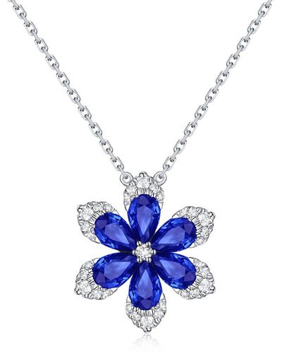 Sabrina Designs 14k 1.65 Ct. Tw. Diamond & Sapphire Flower Necklace - Blue