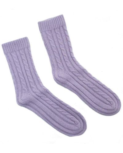 Portolano Ladies Chunky Socks With Rows Of Cables - Purple