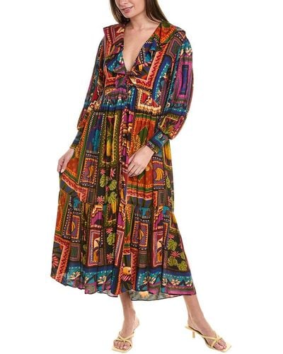 FARM Rio Patchwork Tapestry Ankle Maxi Dress - Blue