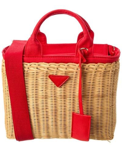 Surell Handmade Straw Basket Bag - Red