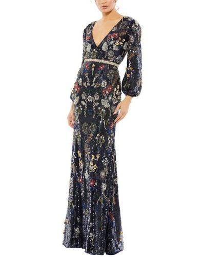 Mac Duggal Embellished Wrap Over Bishop Sleeve Gown - Multicolour