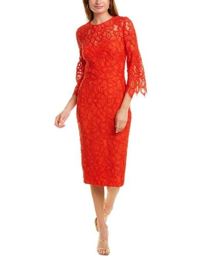 Lela Rose Flounce Sleeve Sheath Dress - Red