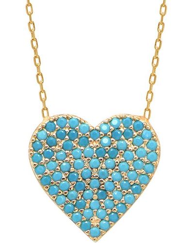 Gabi Rielle 14k Over Silver Cz Heart Necklace - Blue