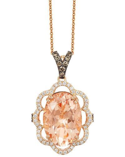 Le Vian Le Vian 14k Rose Gold 4.81 Ct. Tw. Diamond & Peach Morganite Pendant Necklace - White