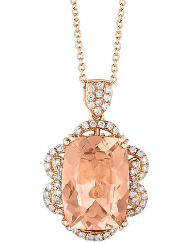 Le Vian Le Vian 18k Rose Gold 5.55 Ct. Tw. Diamond & Peach Morganite Pendant Necklace - White