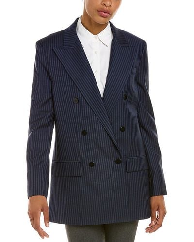 Theory Double-breasted Wool-blend Blazer - Blue