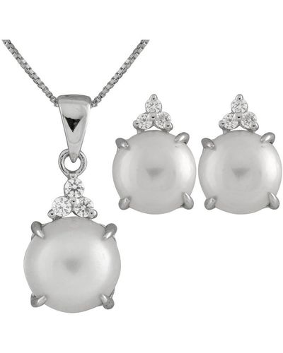 Splendid Rhodium Plated 10-11mm Pearl Drop Earrings & Necklace Set - White