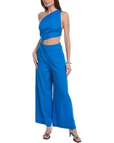 FARM Rio Asymmetrical Linen-blend Jumpsuit - Blue