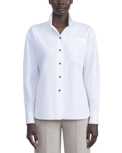 Lafayette 148 New York High Collar Button Front Shirt - White