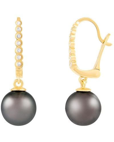 Masako Pearls Splendid Pearls 14k 0.07 Ct. Tw. Diamond 8-9mm Pearl Earrings - Metallic
