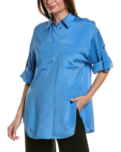 Lafayette 148 New York Patch Pocket Silk-blend Shirt - Blue