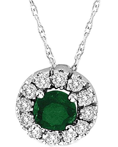 Suzy Levian 14k 0.43 Ct. Tw. Diamond & Emerald Pendant Necklace - Green