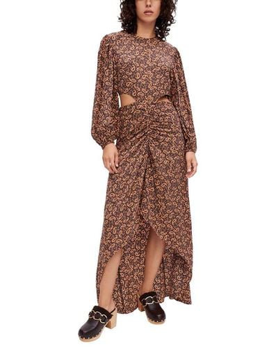 Maje Silk-blend Dress - Brown