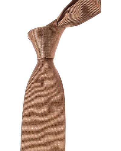 BOSS Medium Beige Solid Silk Tie - Brown