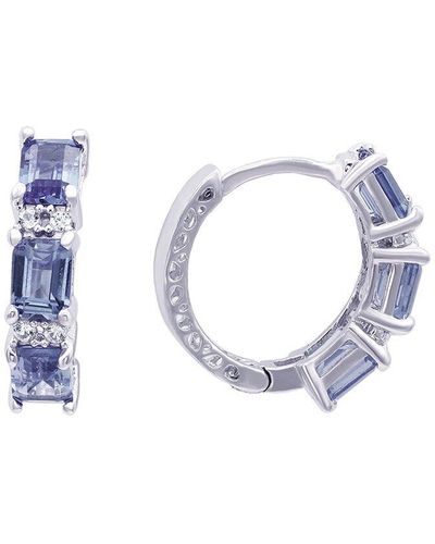 Suzy Levian Silver 0.02 Ct. Tw. Diamond & Gemstone Earrings - Blue