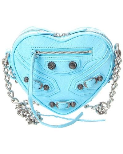 Balenciaga Le Cagole Heart Mini Croc-embossed Leather Crossbody - Blue
