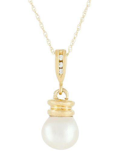 Masako Pearls 14k 0.03 Ct. Tw. Diamond & 8-9mm Akoya Pearl Necklace - Metallic
