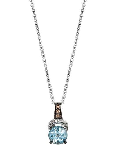 Le Vian 14k White Gold 0.87 Ct. Tw. Diamond & Aquamarine Pendant Necklace - Metallic