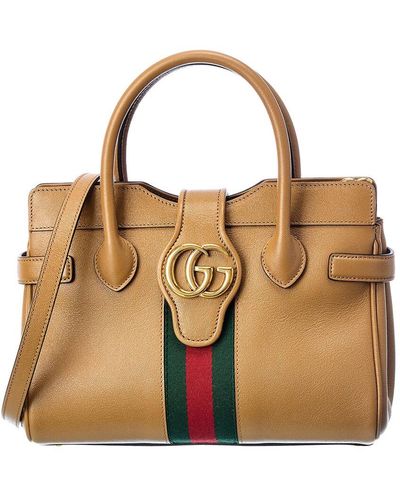 Gucci Double G Small Top Handle Leather Tote - Brown