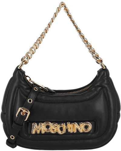 Moschino Logo Chain-linked Leather Shoulder Bag - Black