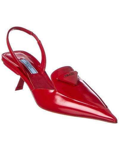 Prada Brushed Leather Pointy-toe Slingback Pump - Red