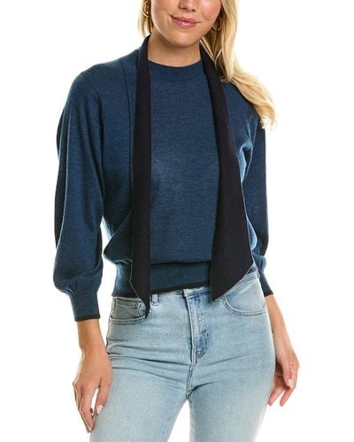 Autumn Cashmere Tipped Puff Sleeve Mock Cashmere Sweater - Blue