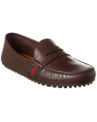 Gucci Web Leather Driver - Brown