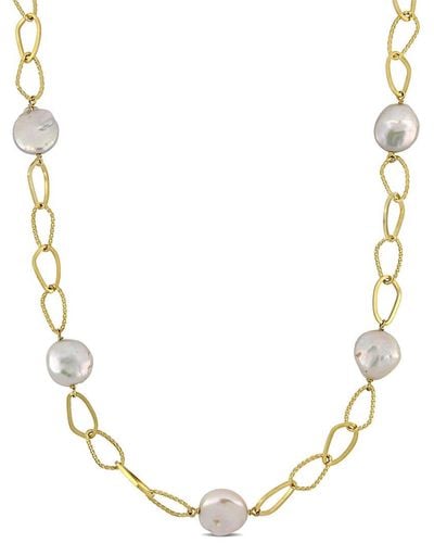 Rina Limor 18k Over Silver 12-14mm Pearl Oval Link Necklace - Metallic