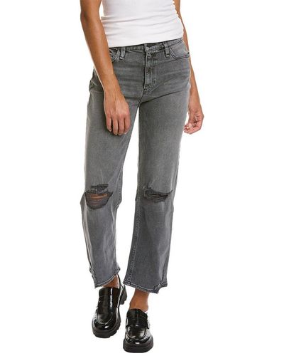 Hudson Jeans Remi High-rise Stone Gray Destroyed Straight Crop Jean