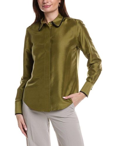 Lafayette 148 New York Covered Placket Silk Blouse - Green