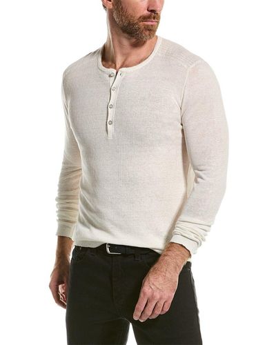 John Varvatos Slim Fit Linen Henley Shirt - White