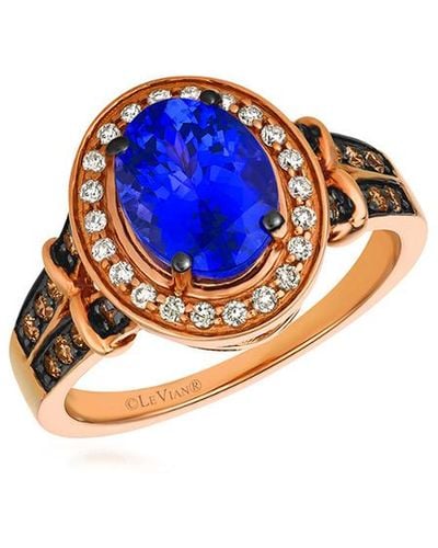 Le Vian Le Vian 14k Rose Gold 2.03 Ct. Tw. Diamond & Tanzanite Statement Ring - Blue