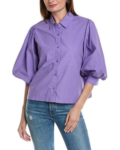 Stateside Heavy Poplin Puff Sleeve Shirt - Purple