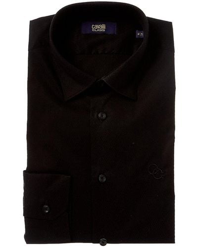 Class Roberto Cavalli Textured Slim Fit Dress Shirt - Black