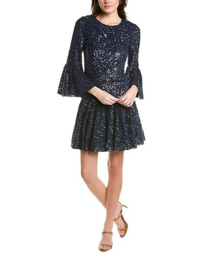 Michael Kors Wildflower Sequined Stretch-tulle Flare Dress - Blue